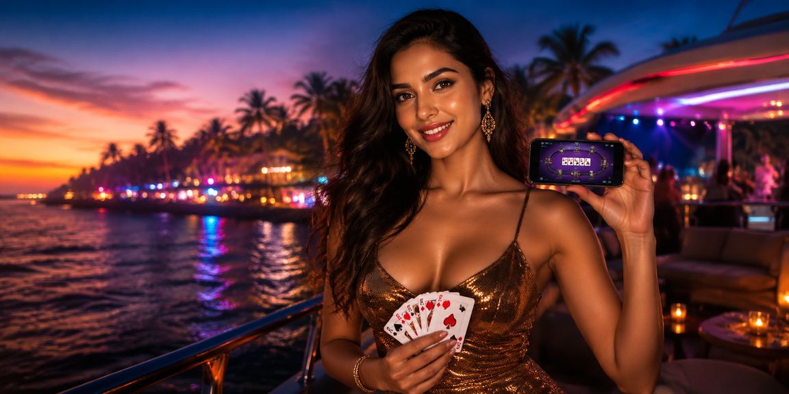 Players enjoying poker at Goa beach with Bollywood vibe