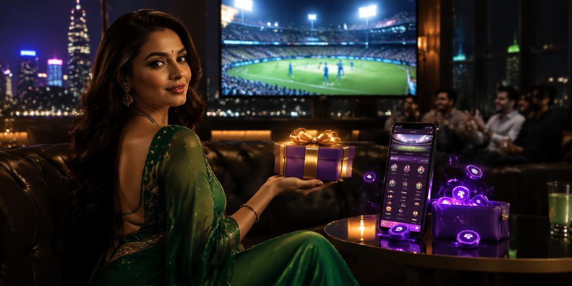 Indian woman in saree betting on Andar Bahar during cricket match
